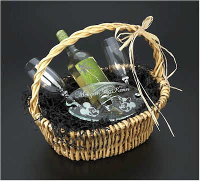 Gift basket with wine glass holder, two glasses, wine